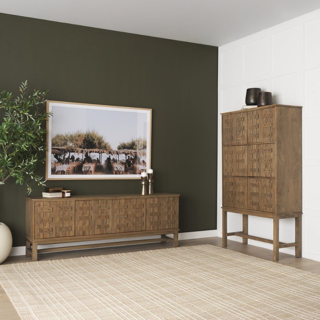 Truss 82"W Cool Dark Brown Solid Wood 4-Door Closed Sideboar -- Dark Brown