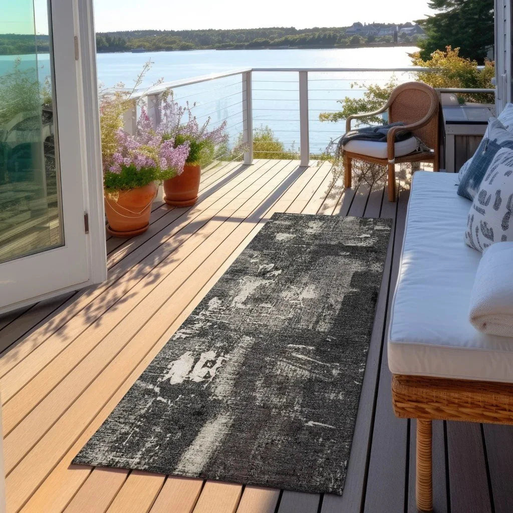 Aria Black Washable Indoor-Outdoor Rug-Outdoor Rugs-LOOMLAN Rugs-LOOMLAN