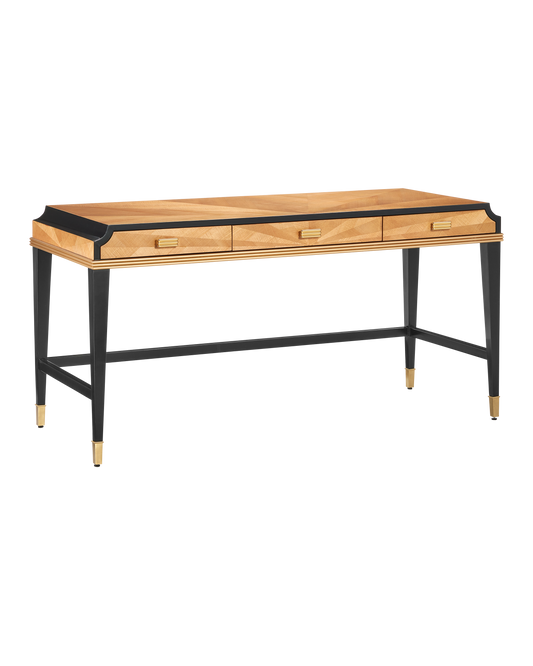 60.5 in. Kallista Taupe Wood and Brass Black Desk