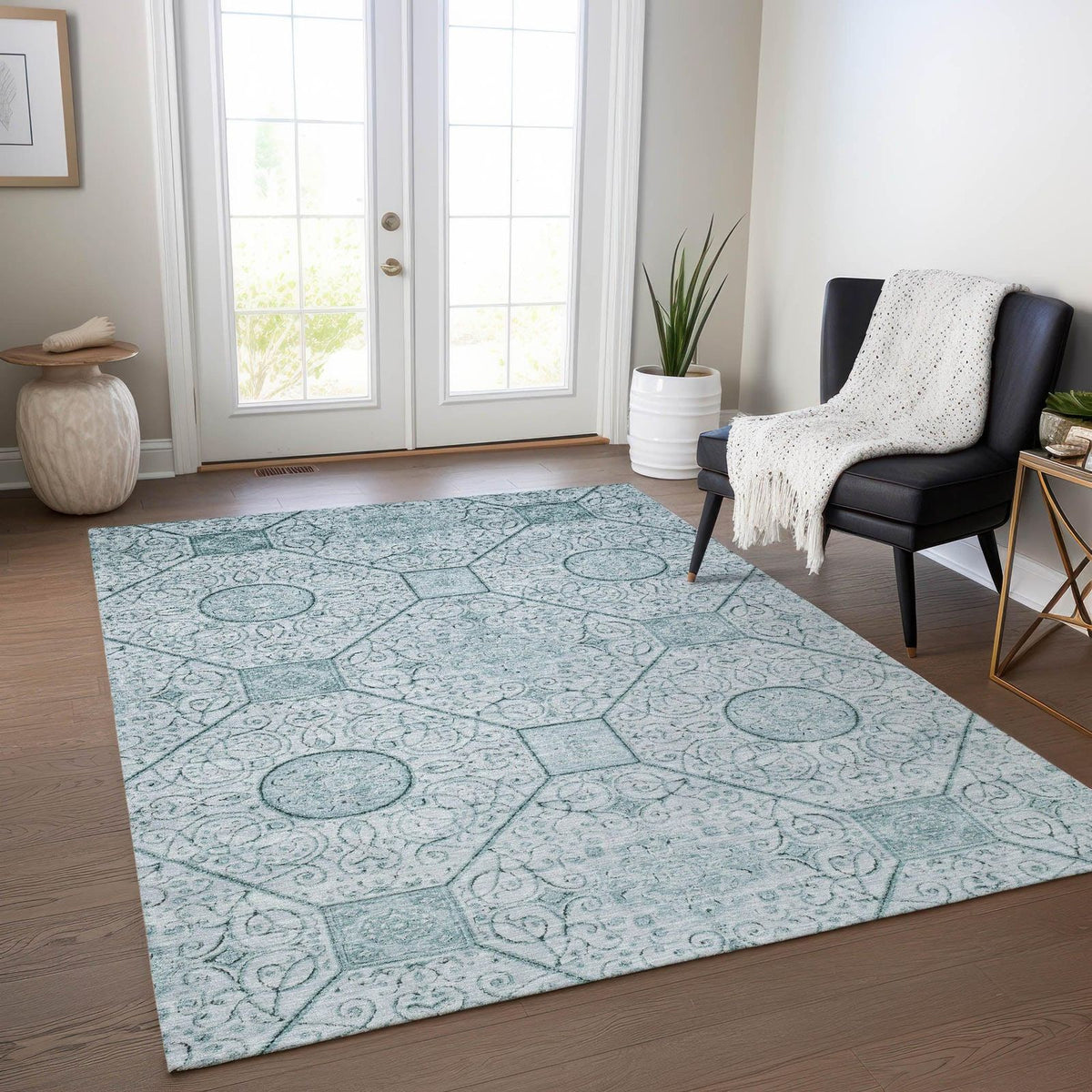 Iriora Teal Washable Indoor-Outdoor Rug -- teal