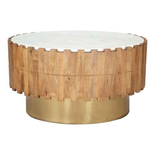 Bombay Natural Wood and Marble Round Coffee Table