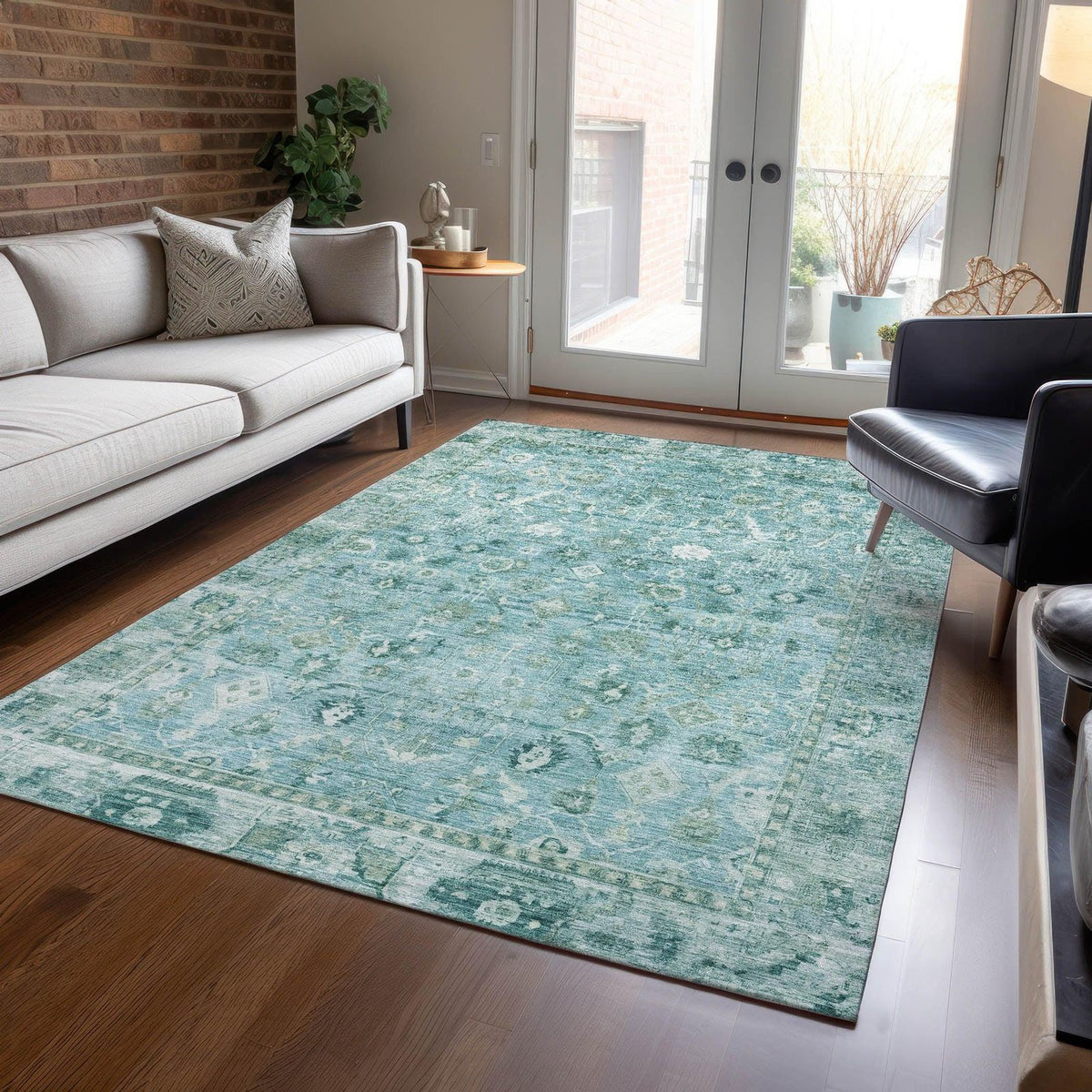 Laeel Blue Washable Indoor-Outdoor Rug -- blue