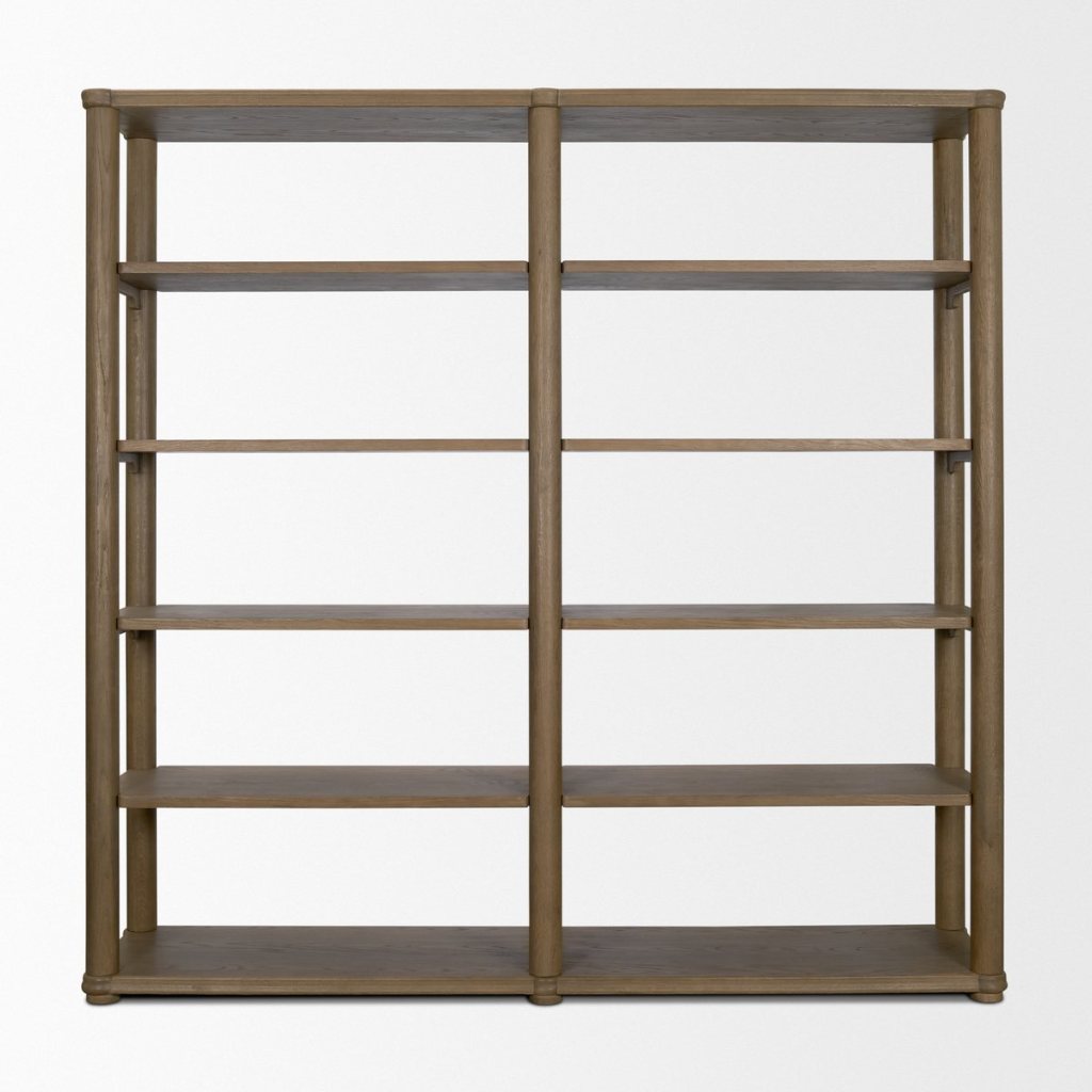 Alden 84.5" Medium Brown Solid Wood 5-Shelf Open Shelving Un -- Medium Brown