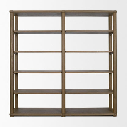 Alden 84.5" Medium Brown Solid Wood 5-Shelf Open Shelving Un -- Medium Brown