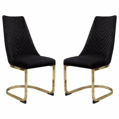 2PC Dining Chairs Black Velvet & Gold - LOOMLAN - Diamond Sofa - Dining Chairs