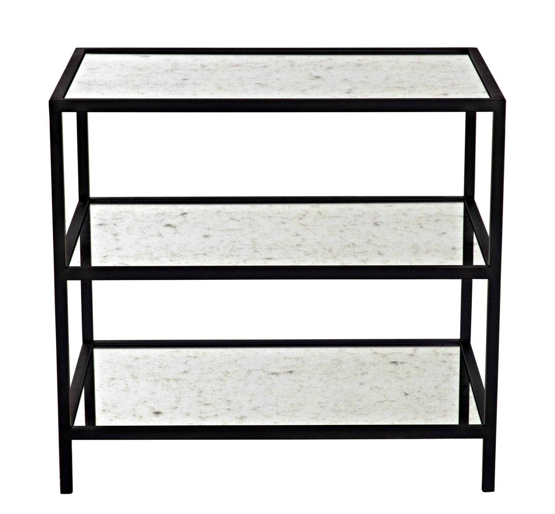 3 Tier Black Steel Rectangle Side Table with Antiqued Mirror-Side Tables-Noir-Sideboards and Things