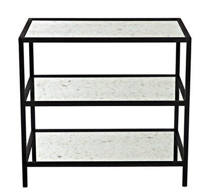 3 Tier Black Steel Rectangle Side Table with Antiqued Mirror-Side Tables-Noir-Sideboards and Things