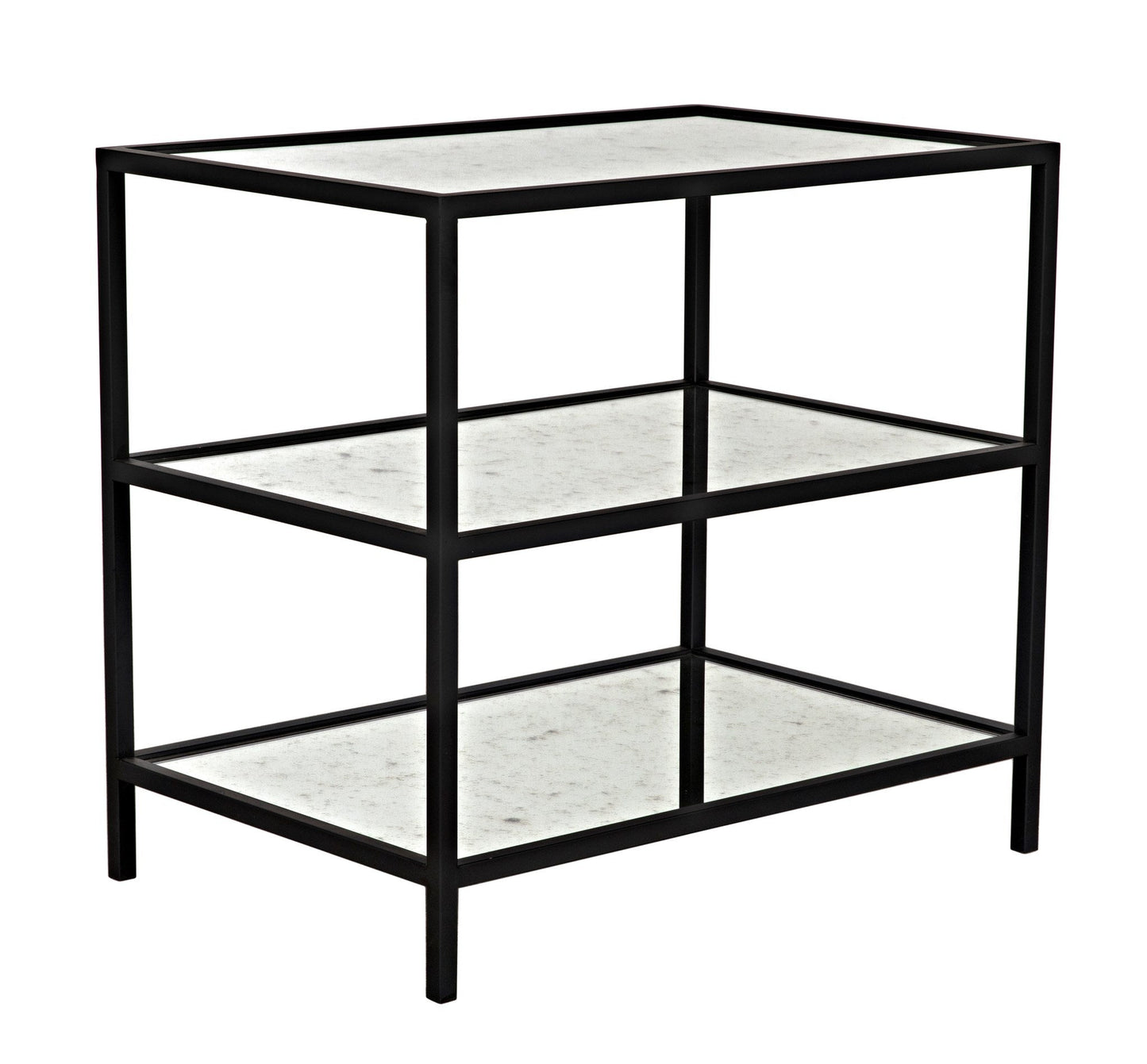 3 Tier Black Steel Rectangle Side Table with Antiqued Mirror-Side Tables-Noir-Sideboards and Things