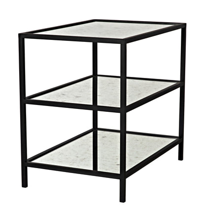 3 Tier Black Steel Rectangle Side Table with Antiqued Mirror-Side Tables-Noir-Sideboards and Things