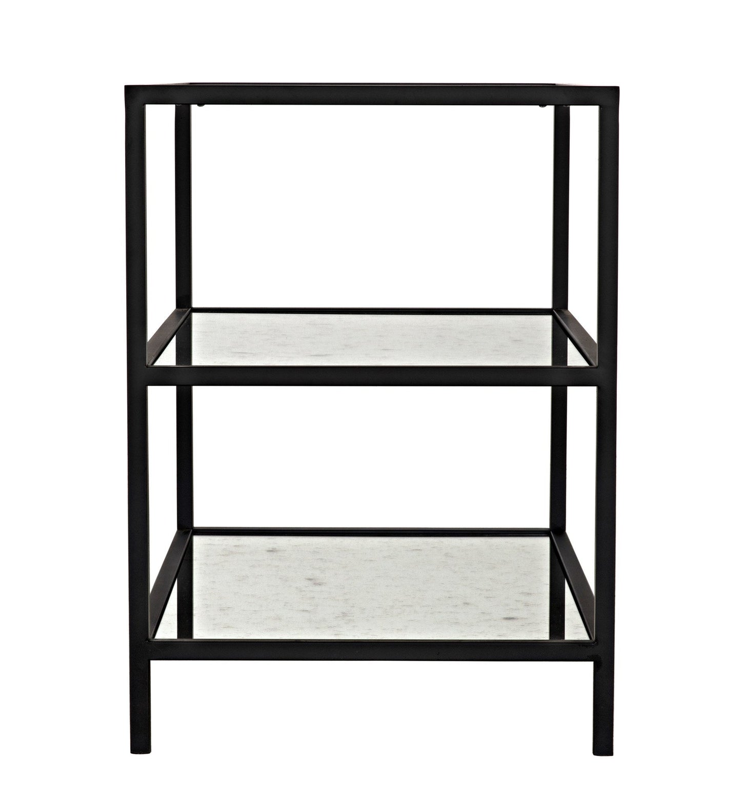 3 Tier Black Steel Rectangle Side Table with Antiqued Mirror-Side Tables-Noir-Sideboards and Things