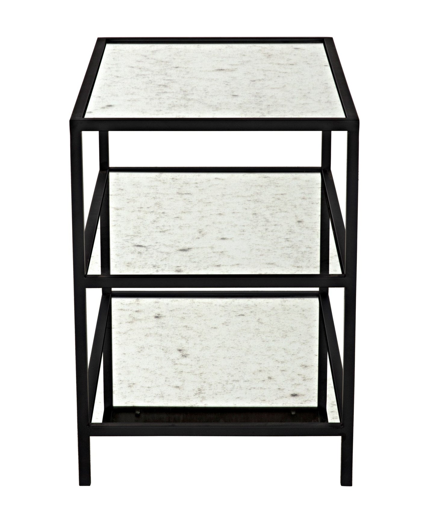 3 Tier Black Steel Rectangle Side Table with Antiqued Mirror-Side Tables-Noir-Sideboards and Things