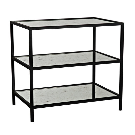 3 Tier Black Steel Rectangle Side Table with Antiqued Mirror-Side Tables-Noir-Sideboards and Things