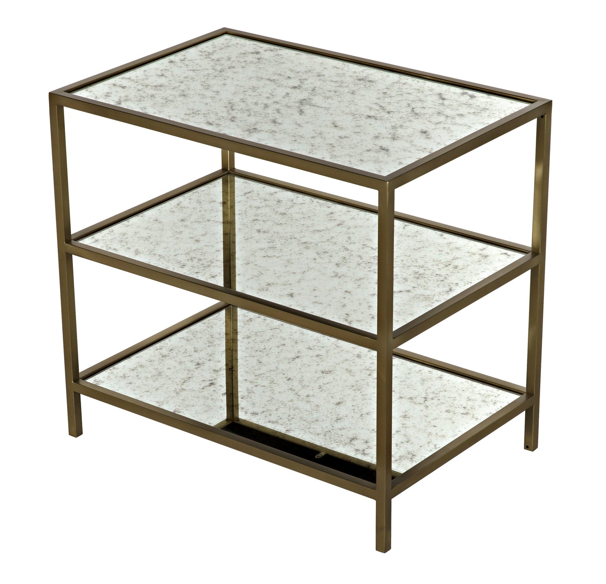 3 Tier Steel Rectangle Side Table With Antique Brass and Antique Mirror-Side Tables-Noir-Sideboards and Things