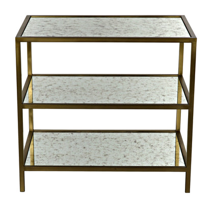 3 Tier Steel Rectangle Side Table With Antique Brass and Antique Mirror-Side Tables-Noir-Sideboards and Things