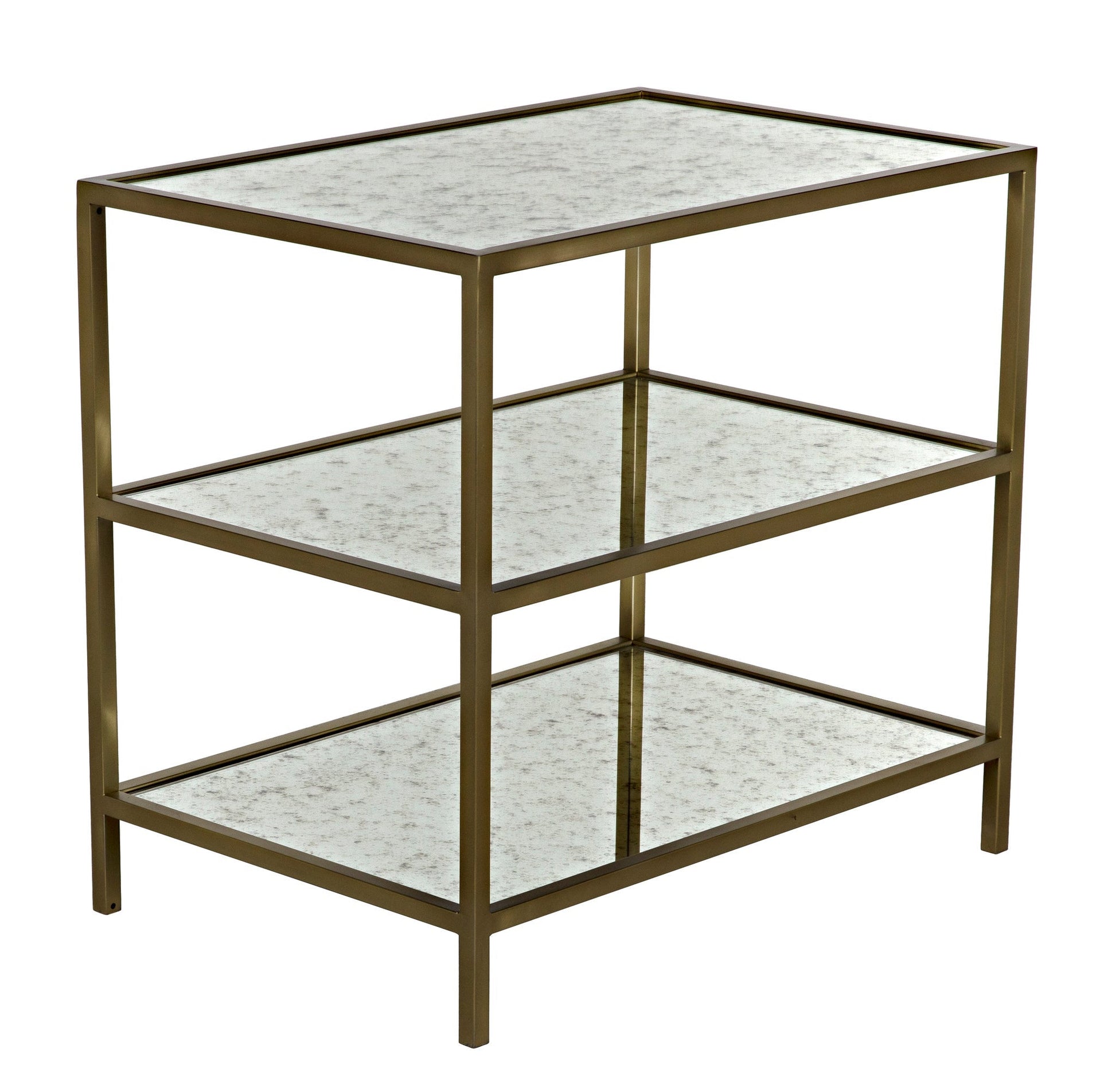 3 Tier Steel Rectangle Side Table With Antique Brass and Antique Mirror-Side Tables-Noir-Sideboards and Things