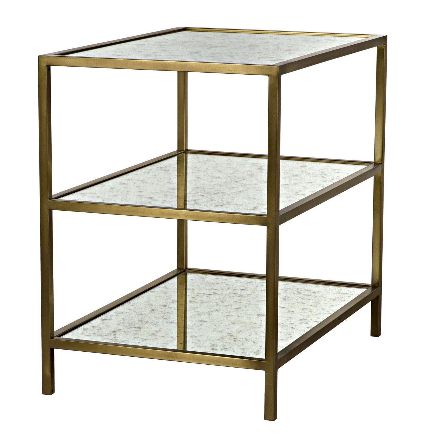 3 Tier Steel Rectangle Side Table With Antique Brass and Antique Mirror-Side Tables-Noir-Sideboards and Things