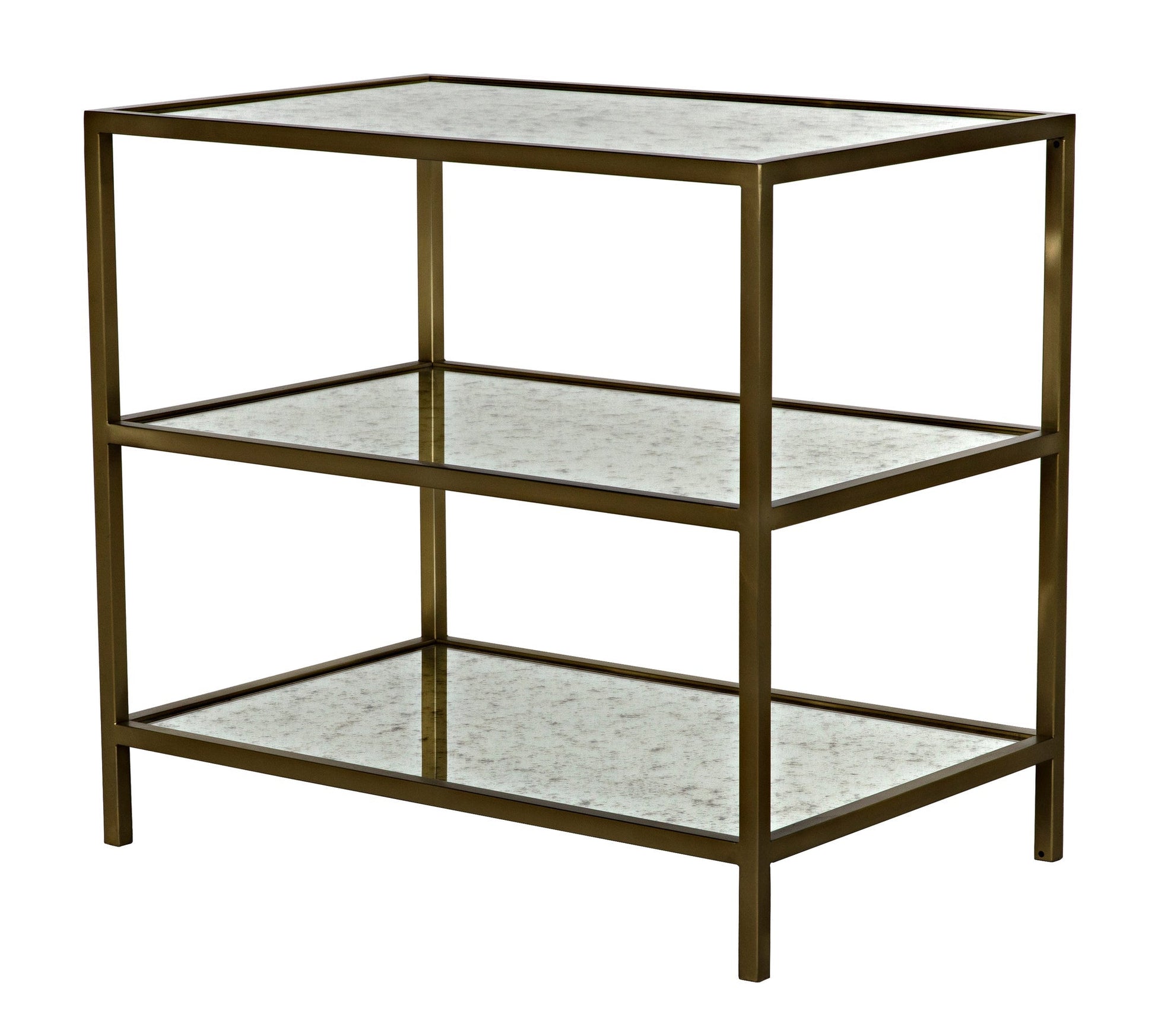 3 Tier Steel Rectangle Side Table With Antique Brass and Antique Mirror-Side Tables-Noir-Sideboards and Things