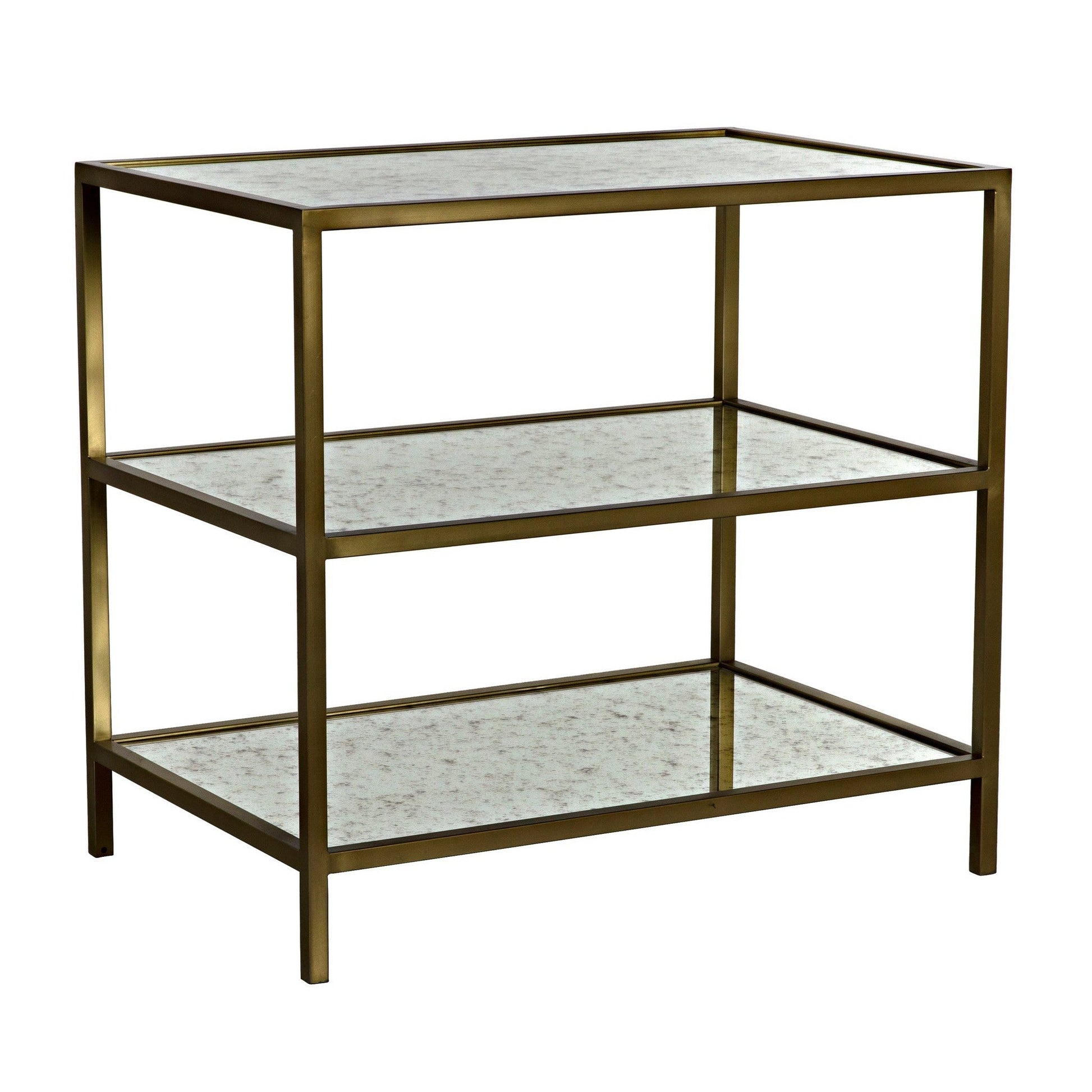 3 Tier Steel Rectangle Side Table With Antique Brass and Antique Mirror-Side Tables-Noir-Sideboards and Things