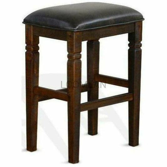 30" Dark Rustic Backless Barstool Padded Black Leather Seat Bar Stools Sideboards and Things By Sunny D