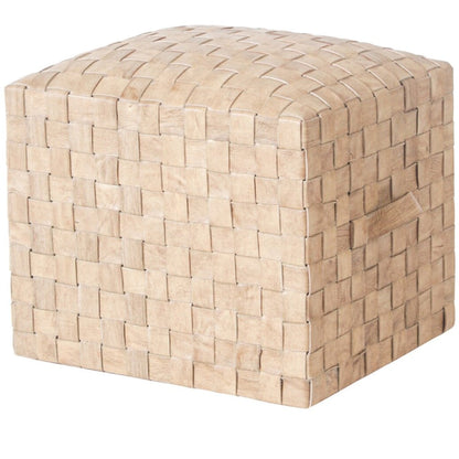 Square Ottoman Leather Pouf Brooklyn in Wheat