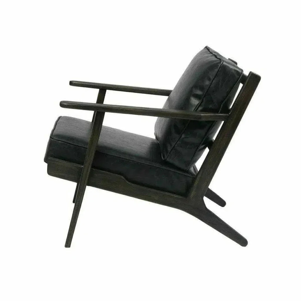 Junior Arm Chair Black Leather Seat Over Wood Base -- view 4