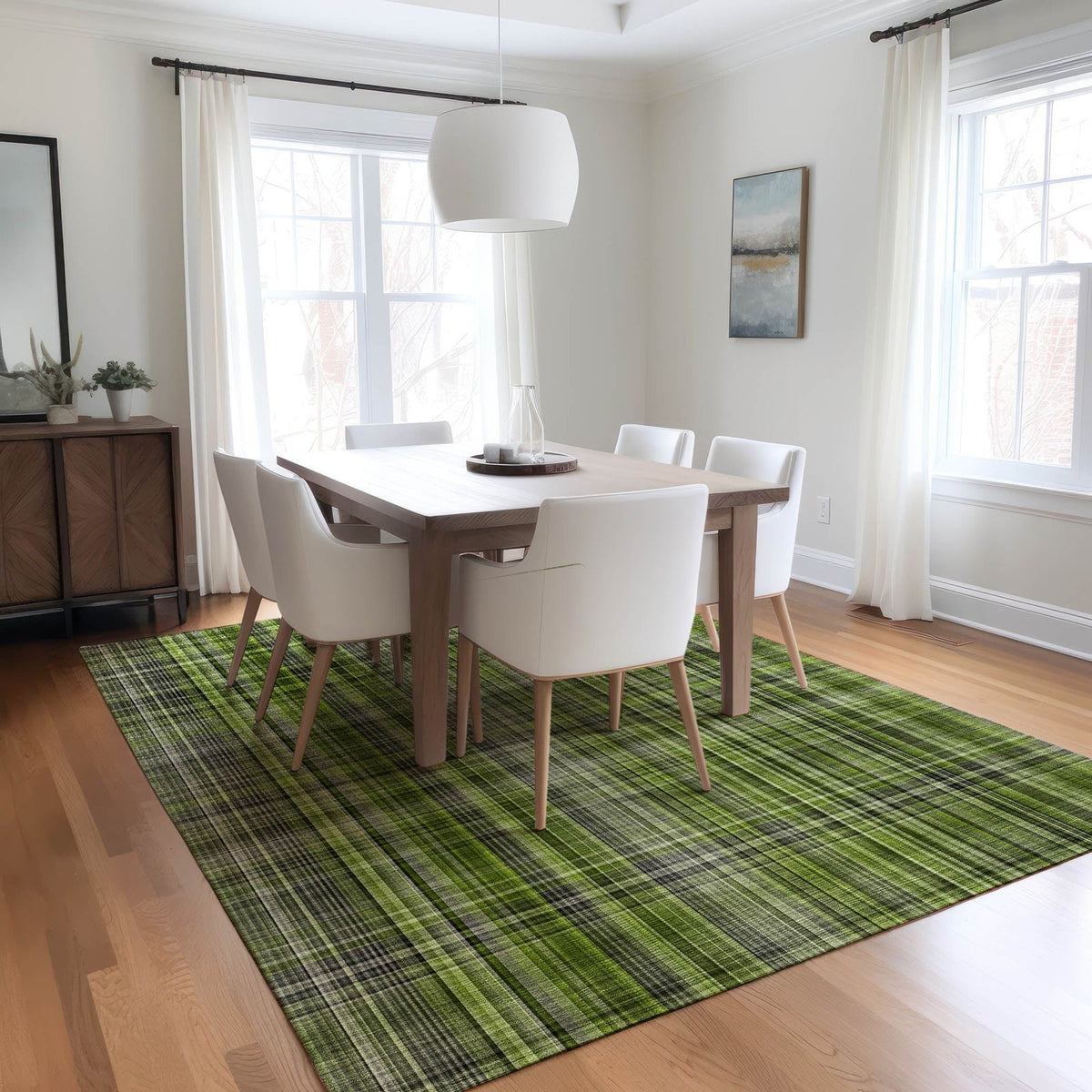Plaid Green Washable Indoor-Outdoor Rug