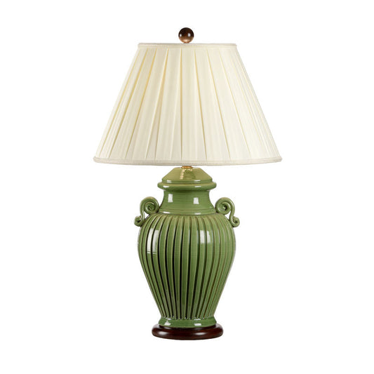 Wildwood Fluted Jar Green Ceramic Made Vase Table Lamp