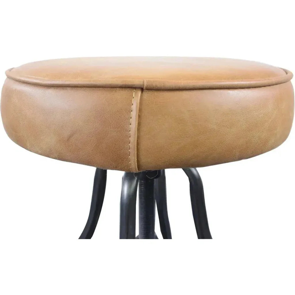 Tan Leather Seat Backless Height Counter Stool -- view 6