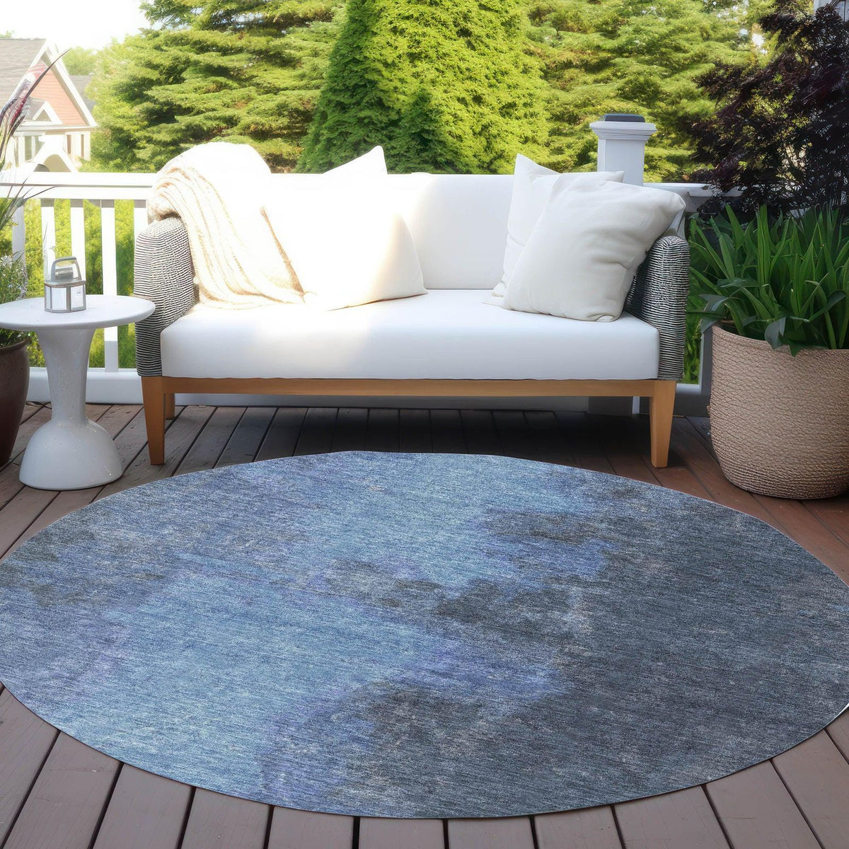 Iriion Blue Washable Indoor-Outdoor Rug
