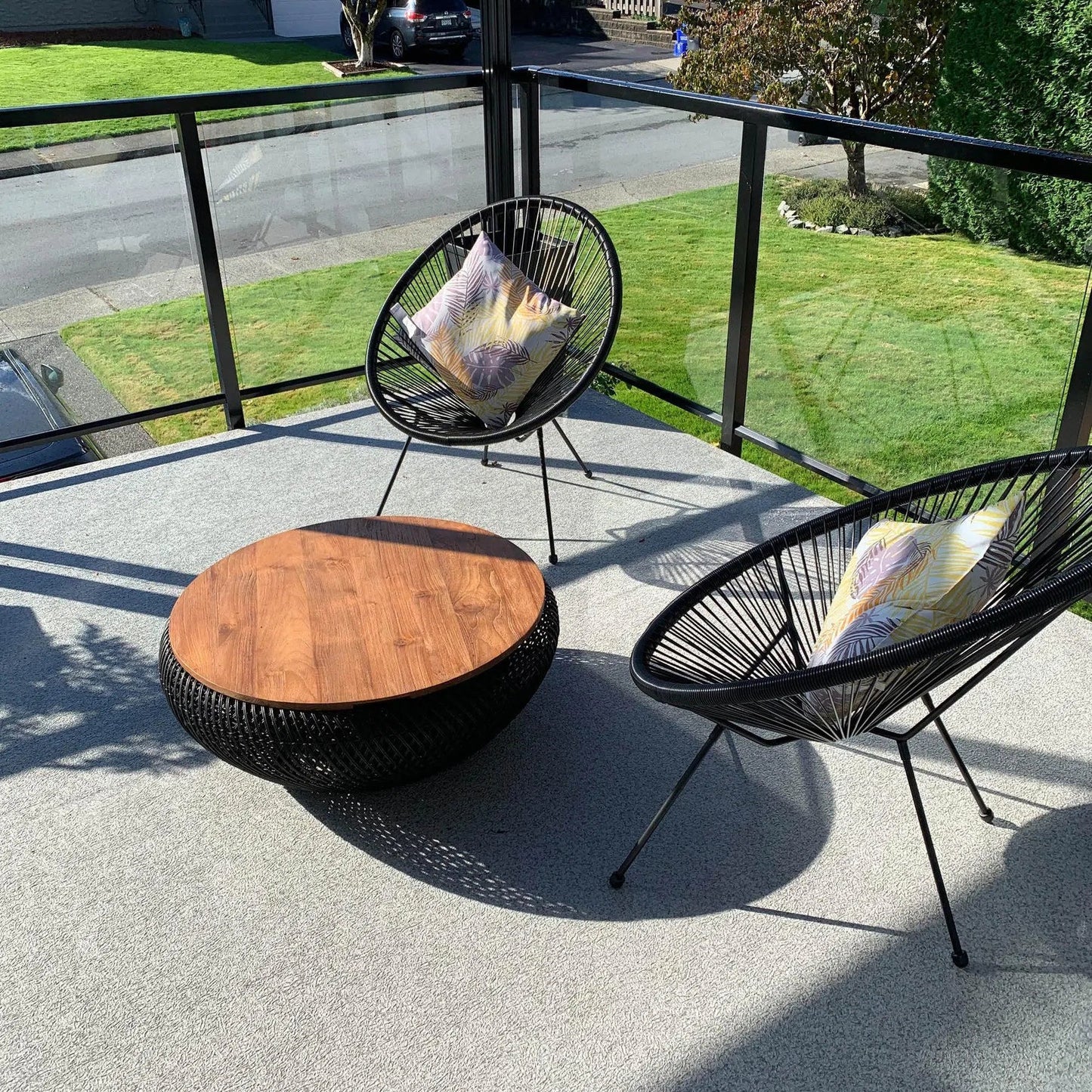 32Black Round Coffee Table With Storage Wood Top With Wood Base Coffee Tables LOOMLAN By LHIMPORTS