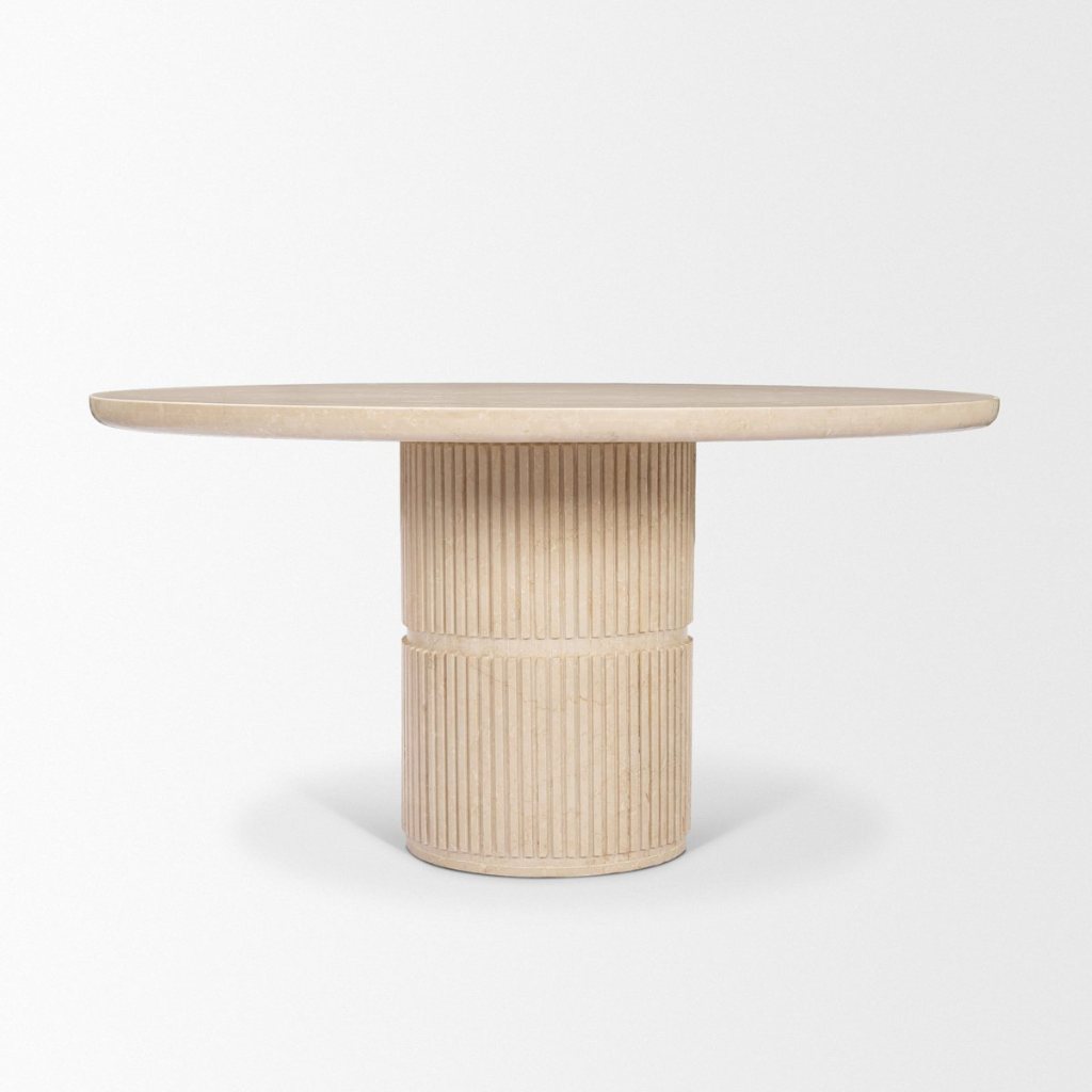 Sorrano 59" Botticino Marble Round Dining Table -- Beige