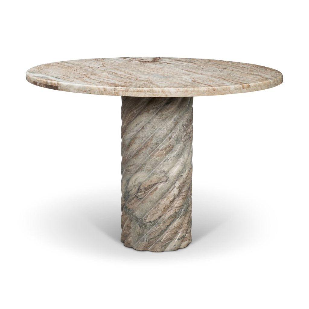 Ravello 42" Round Pink Marble Swirl Pedestal Dining Table -- Beige