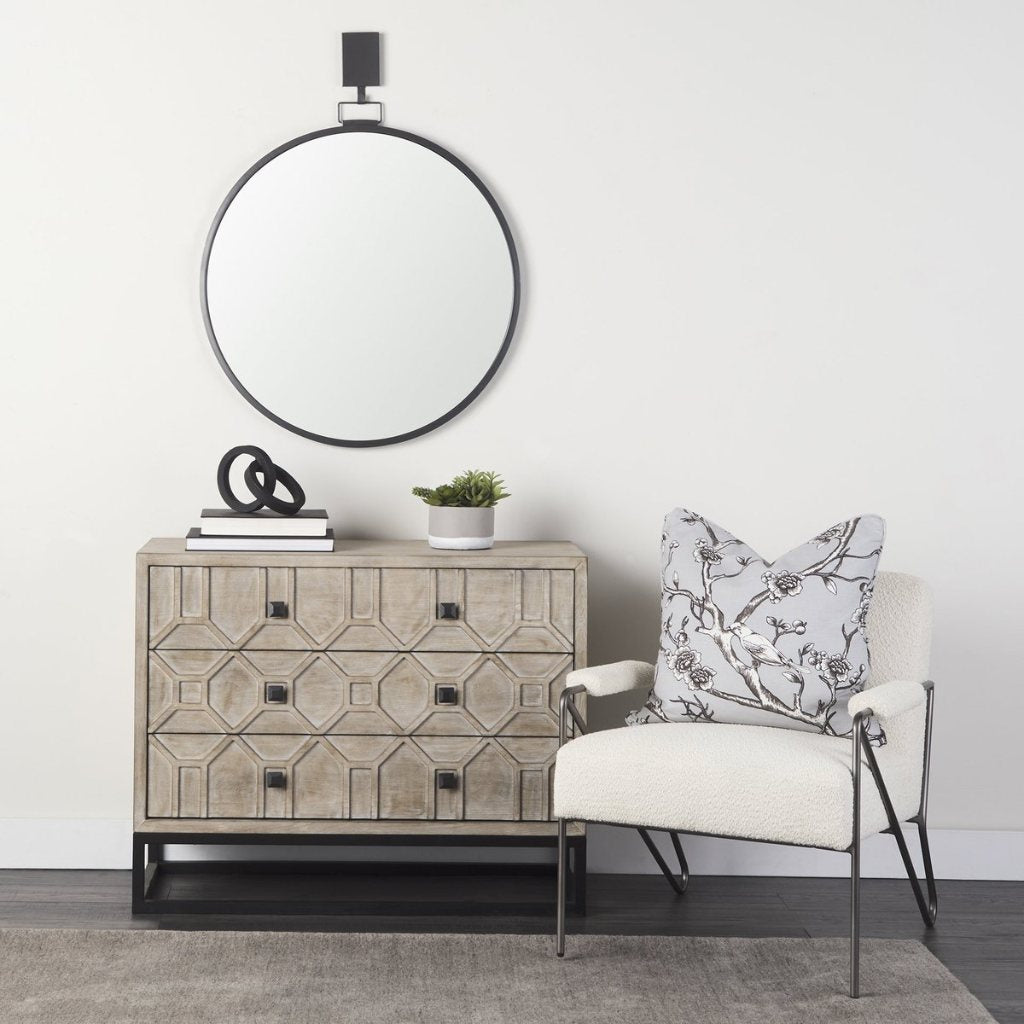 Genevieve I 39"W Light Brown Fir Veneer 3-Drawer Accent Cabi -- White/Light Brown
