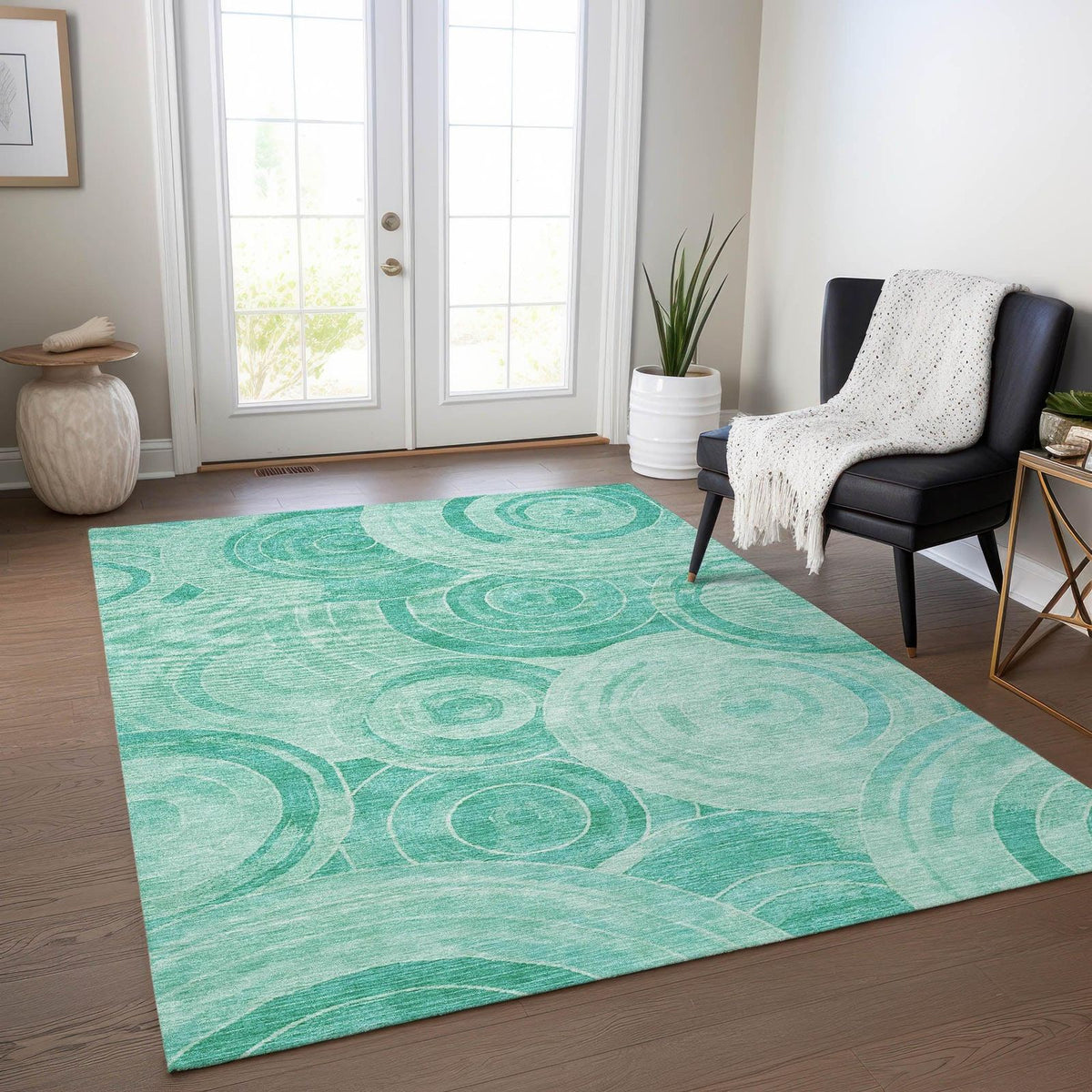 Jaelain Teal Washable Indoor-Outdoor Rug -- teal