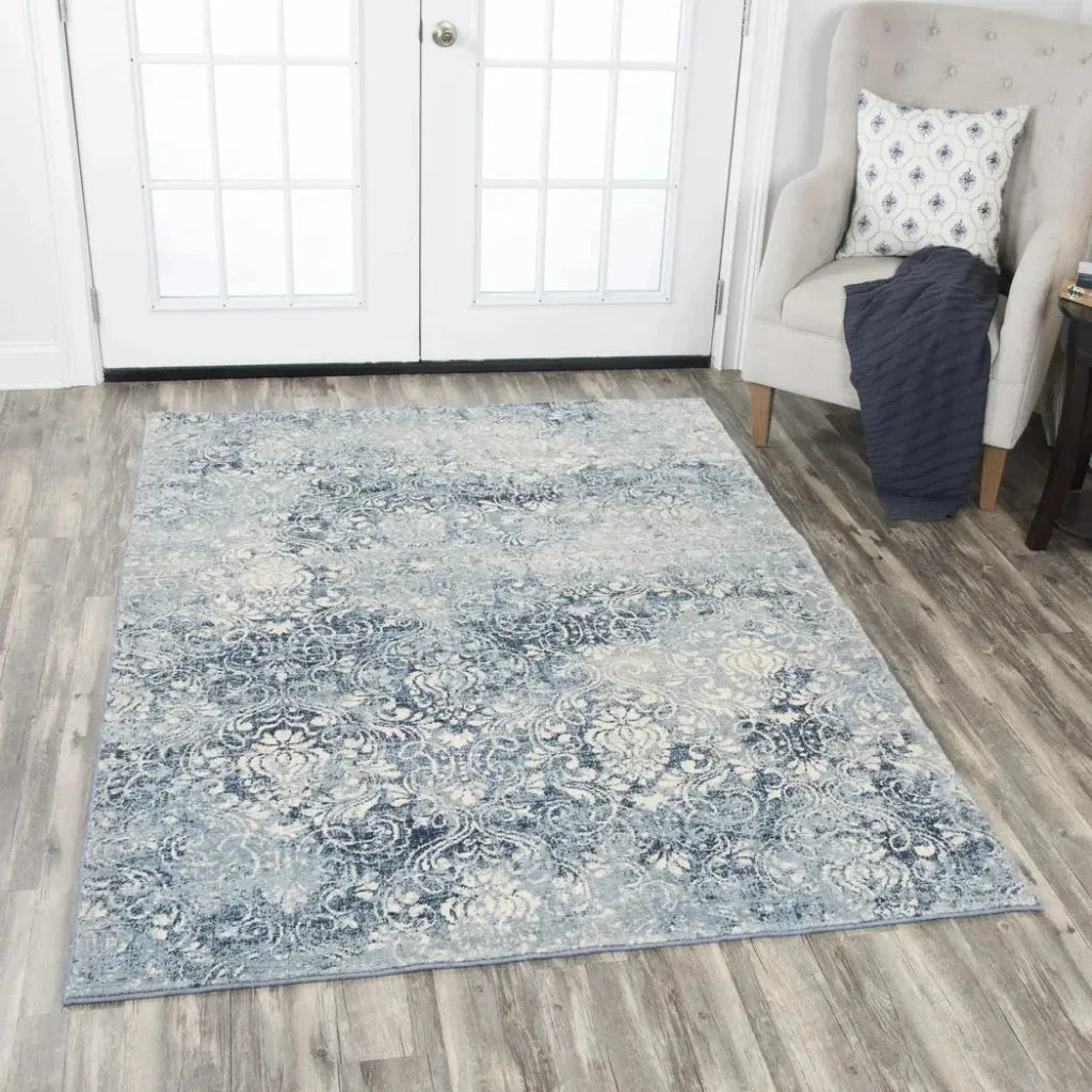 Clon Damask Blue Large Area Rugs For Living Room -- blue