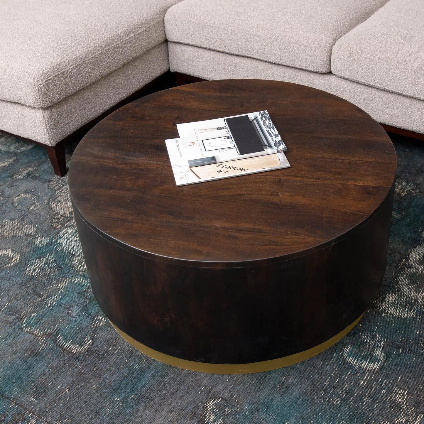 35" Brown Round Coffee Table Wood Top With Wood Base Coffee Tables LOOMLAN By LHIMPORTS