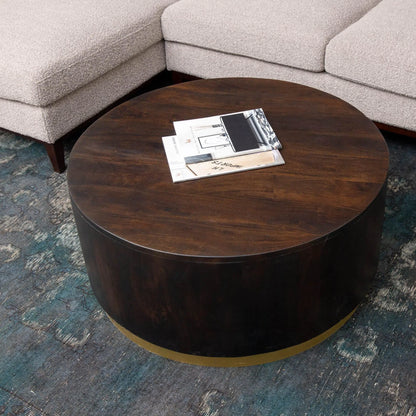 35" Brown Round Coffee Table Wood Top With Wood Base Coffee Tables LOOMLAN By LHIMPORTS