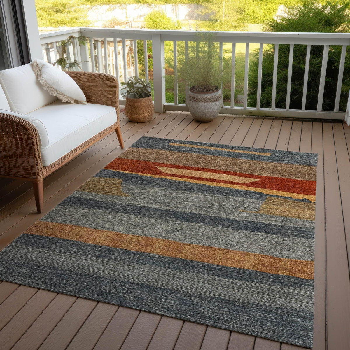 Haelora Blue Washable Indoor-Outdoor Rug