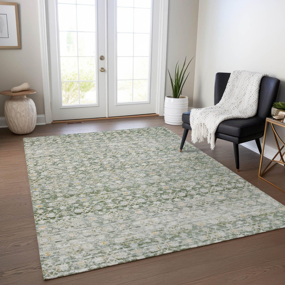 Irior Green Washable Indoor-Outdoor Rug -- green