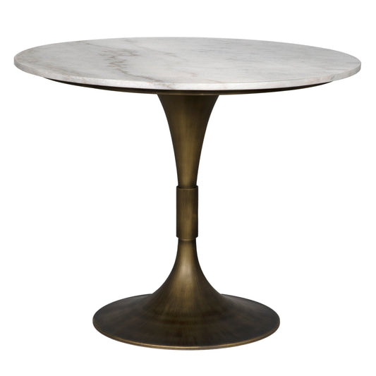 36" Jman Steel and Marble Round Dining Table With Aged Brass Finish-Dining Tables-Noir-Sideboards and Things