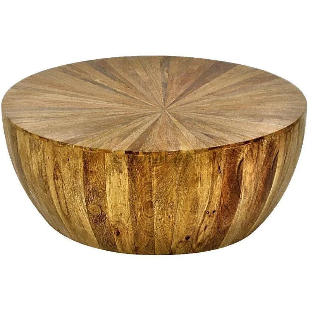 36" Round Solid Wood Drum Coffee Table Rustic Sunburst Coffee Tables LOOMLAN By LOOMLAN