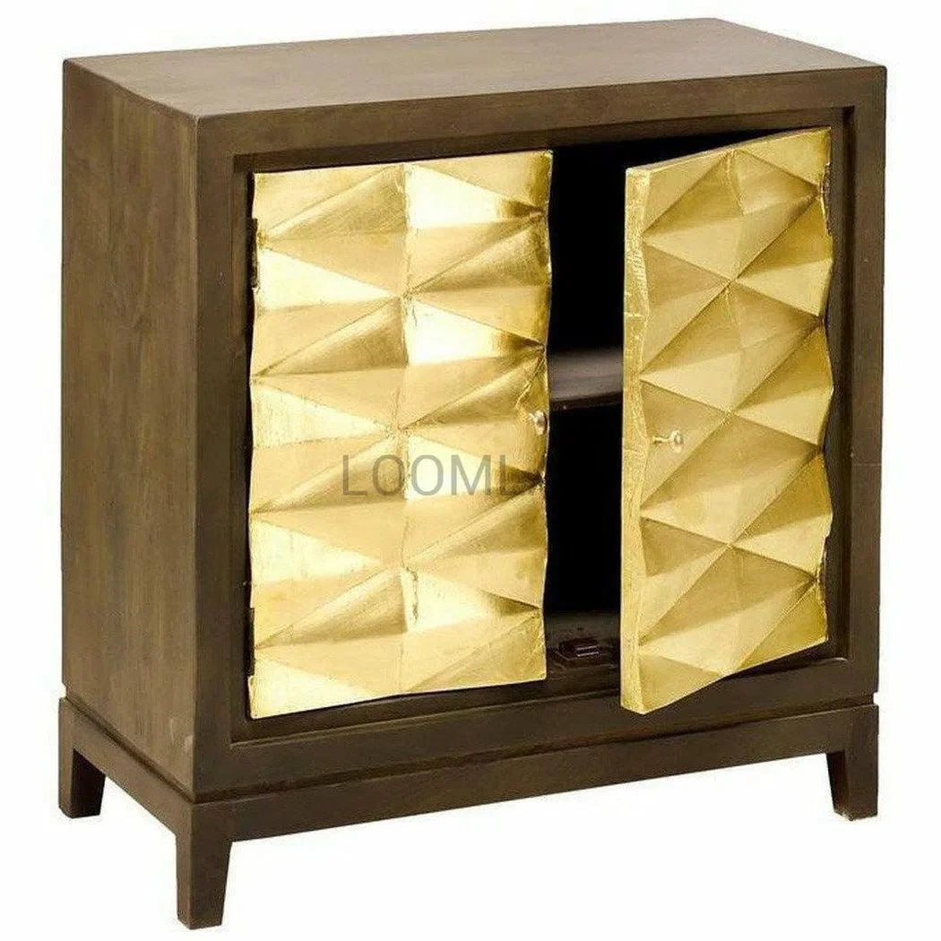 36" Slim Gold Doors Accent Cabinet Brass Doors Handmade Pattern Accent Cabinets LOOMLAN By LOOMLAN