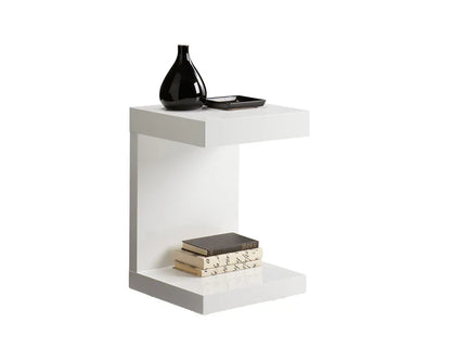 Bachelor End Table High Gloss White With Hidden Drawer