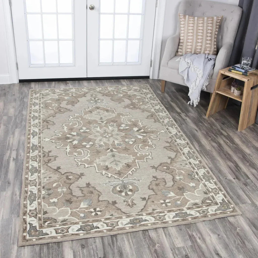 Awad Central Medallion Tan Large Area Rugs -- tan