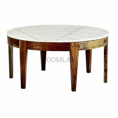 37" Round White Marble Top Coffee Table Gold Brass Base Coffee Tables LOOMLAN By LOOMLAN