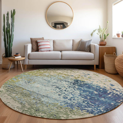 Iriain Blue Washable Indoor-Outdoor Rug