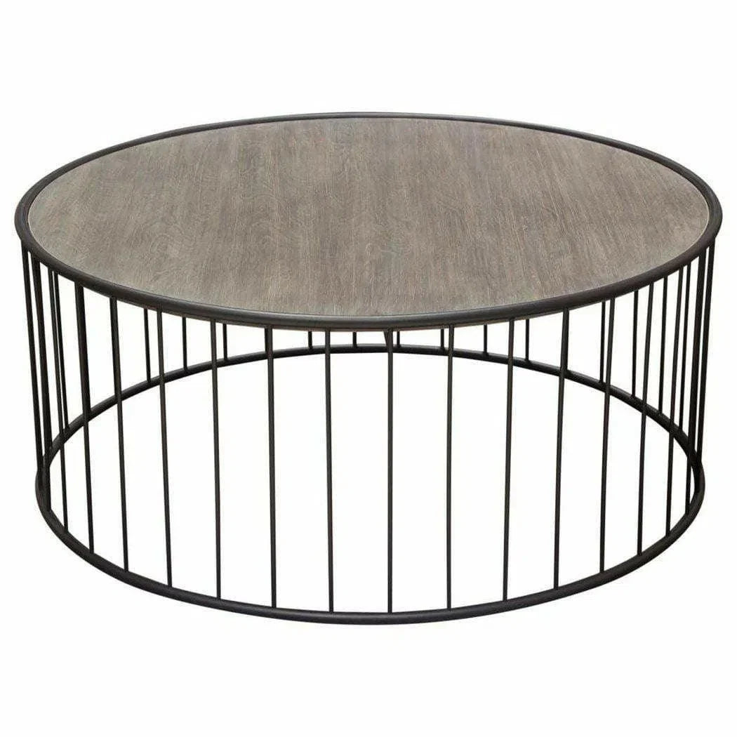 38" Round Cocktail Table Grey Oak Top and Metal Base Coffee Tables Sideboards and Things  By Diamond Sofa