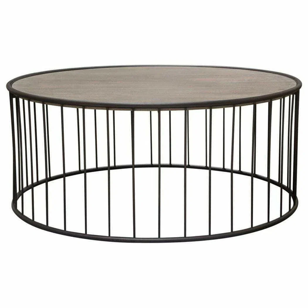 38" Round Cocktail Table Grey Oak Top and Metal Base Coffee Tables Sideboards and Things  By Diamond Sofa