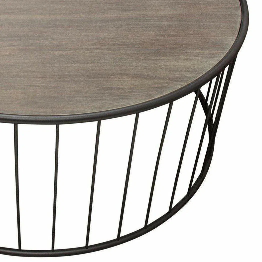 38" Round Cocktail Table Grey Oak Top and Metal Base Coffee Tables Sideboards and Things  By Diamond Sofa