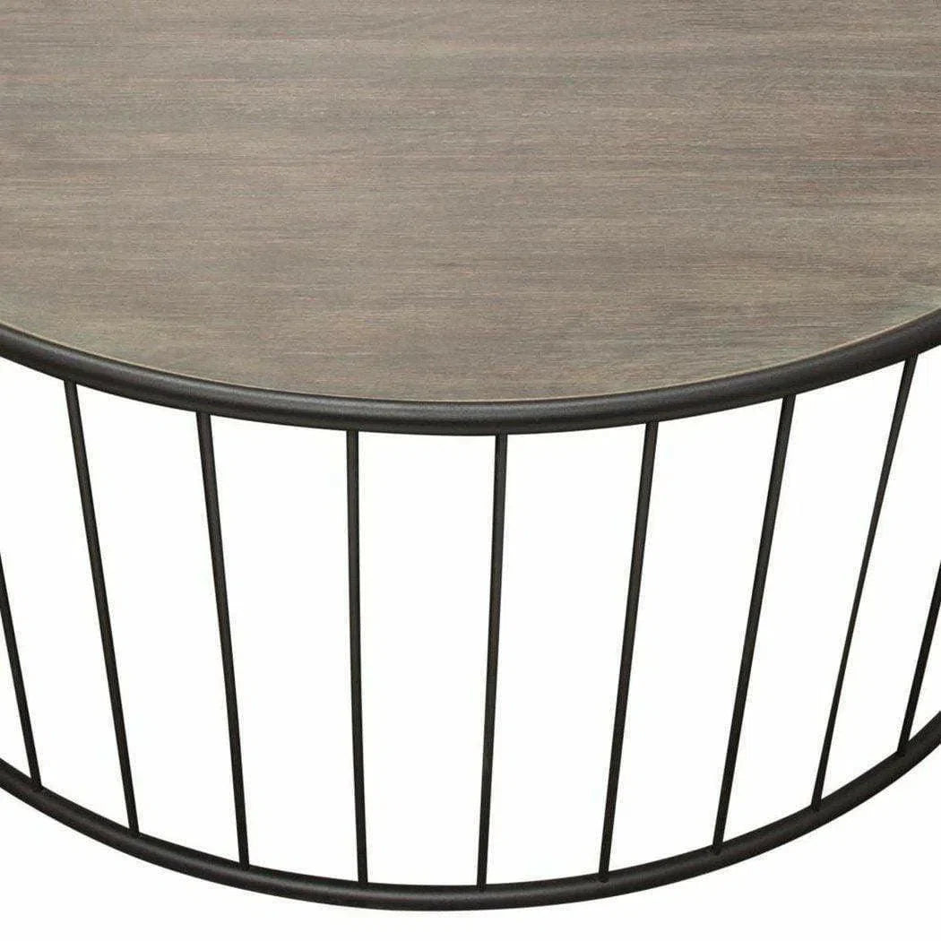 38" Round Cocktail Table Grey Oak Top and Metal Base Coffee Tables Sideboards and Things  By Diamond Sofa